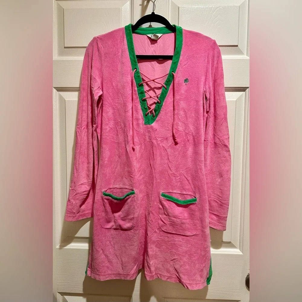 Lilly Pulitzer Pink Coverup Dress with Green Trim - Picture 2 of 5